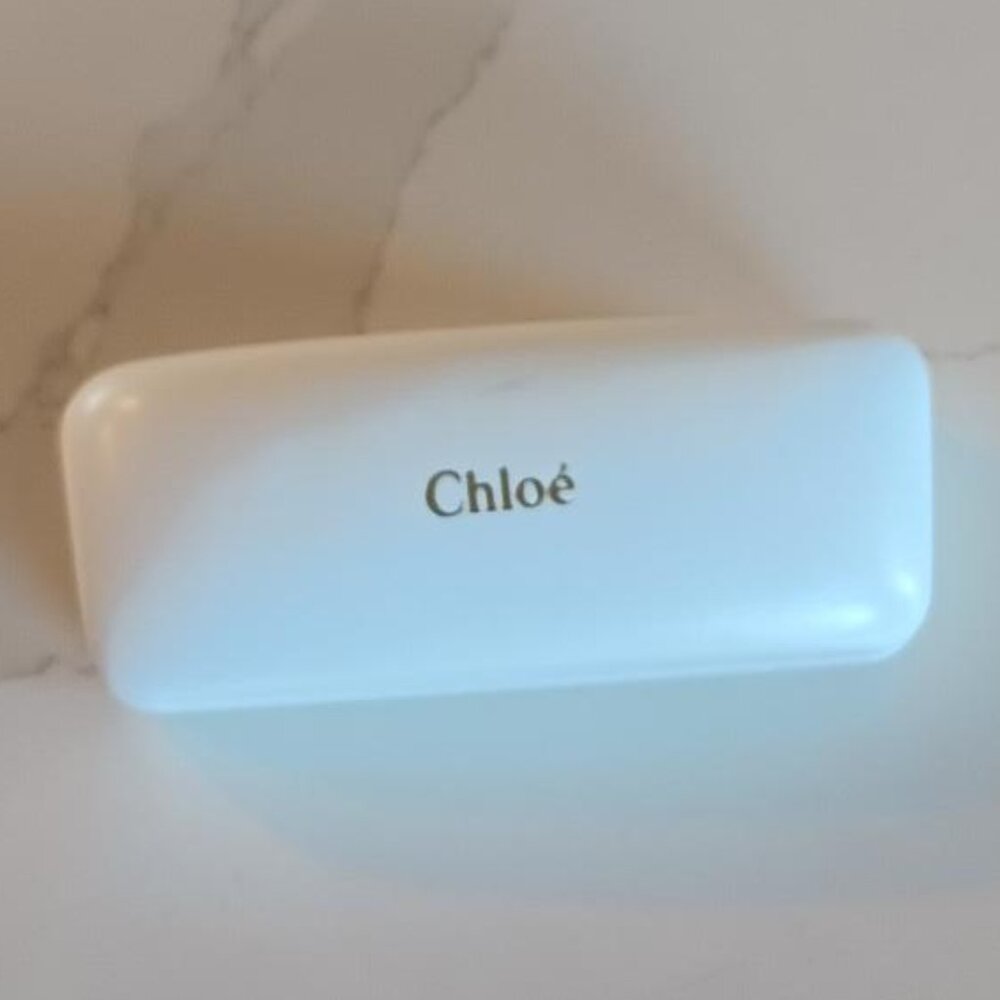 CHLOE Eyeglass Case Clam Shell Faux Leather White with Light Yellow Interior